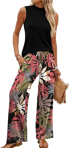 Tropical Print Wide-Leg Pants