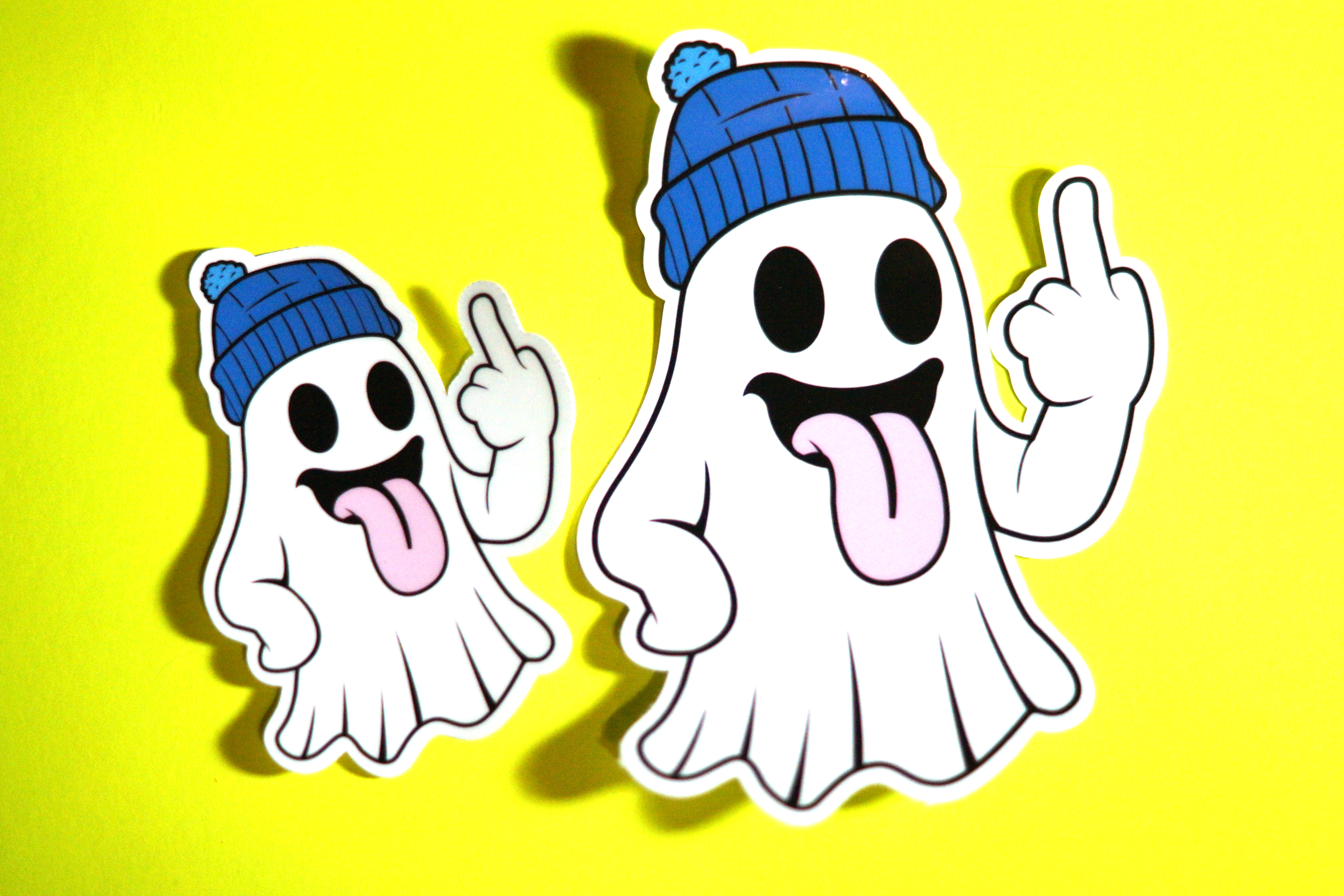 Flipping Off Beanie Wearing Ghost Sticker