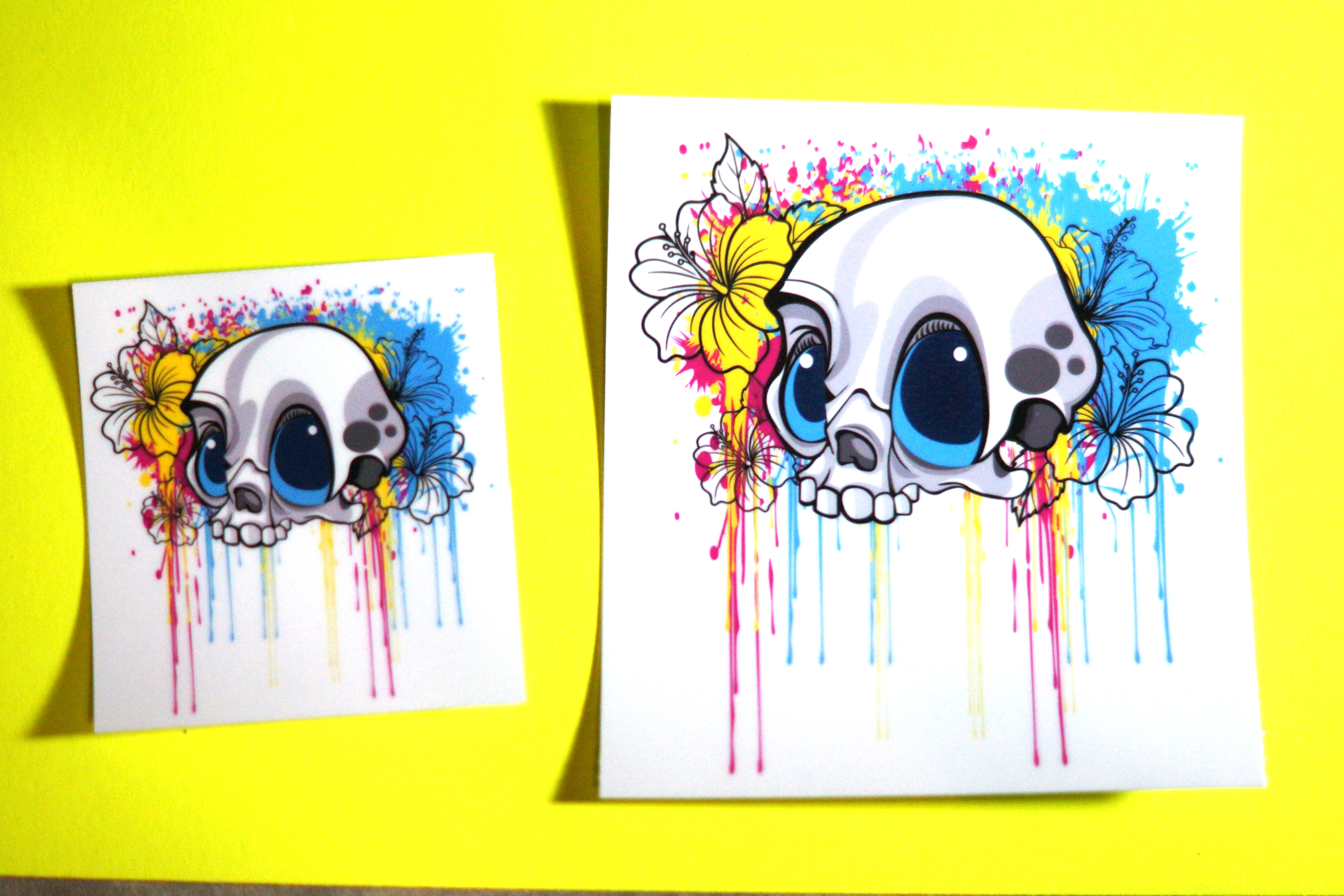 Hibiscus Flowers, Dripping Paint and a Sweet Skull Sticker