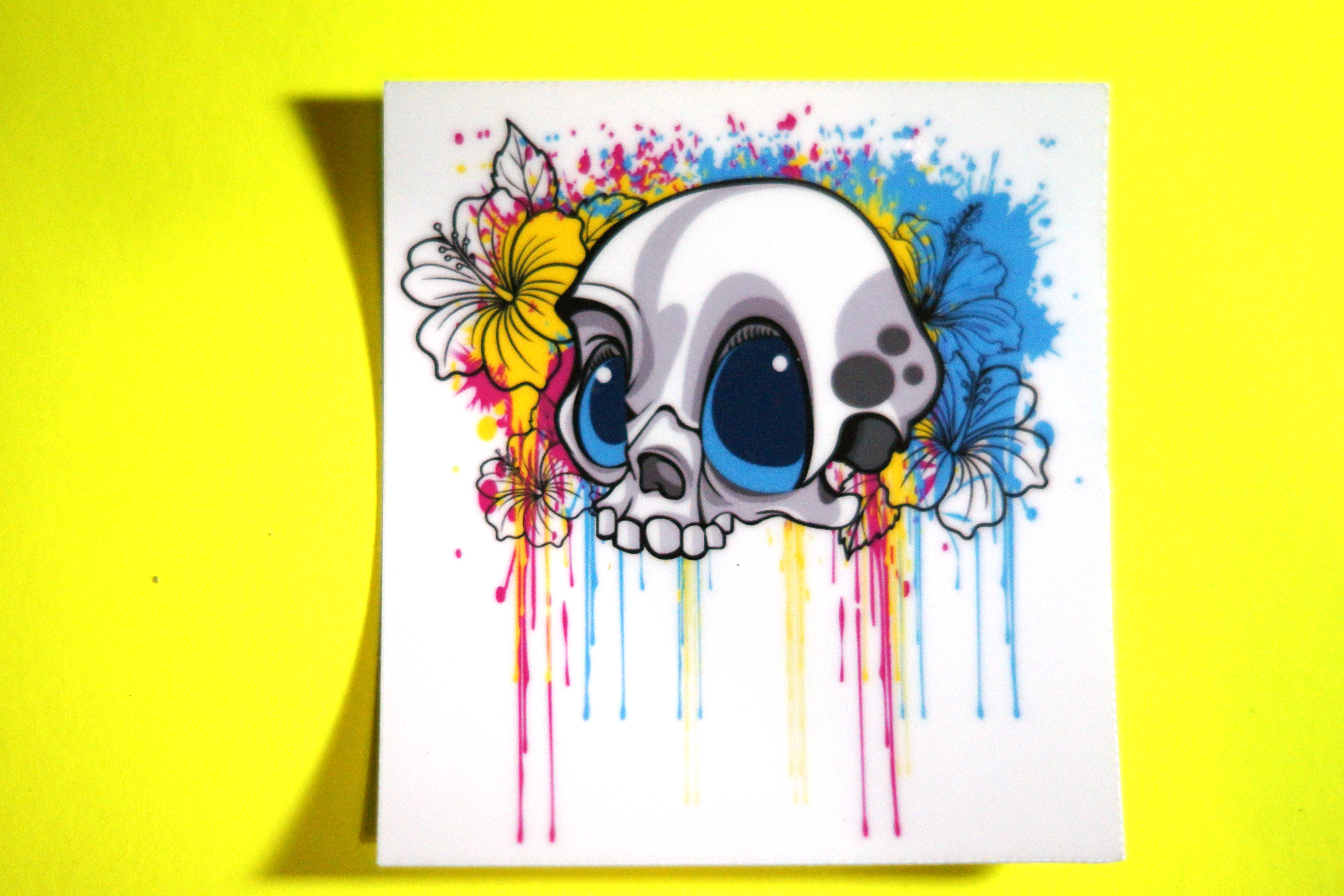 Hibiscus Flowers, Dripping Paint and a Sweet Skull Sticker