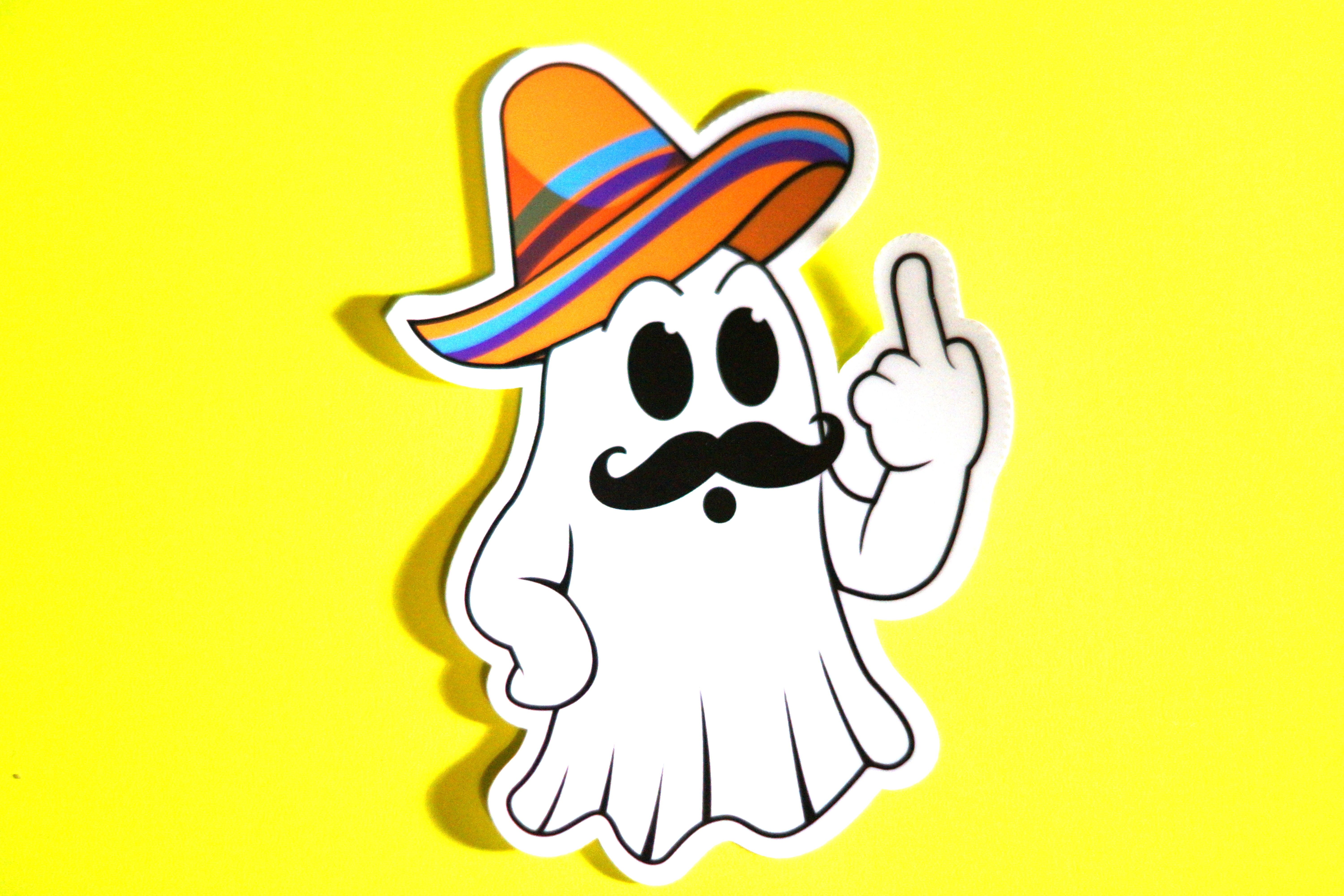 Flipping Off Mustache Sporting Ghost Sticker
