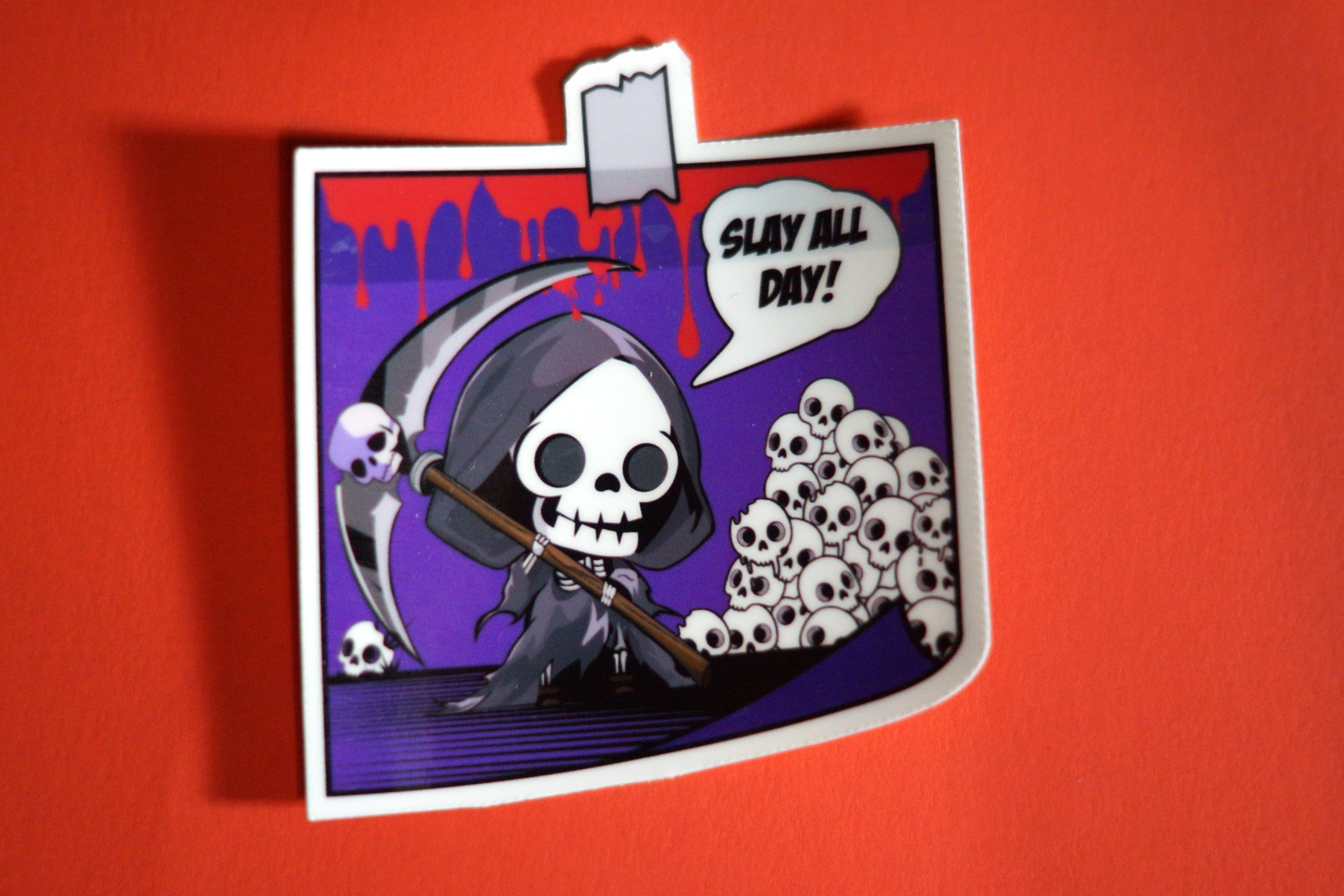 Affirmation Notes From The Darker Side Sticker, Slay All Day Grim Reaper