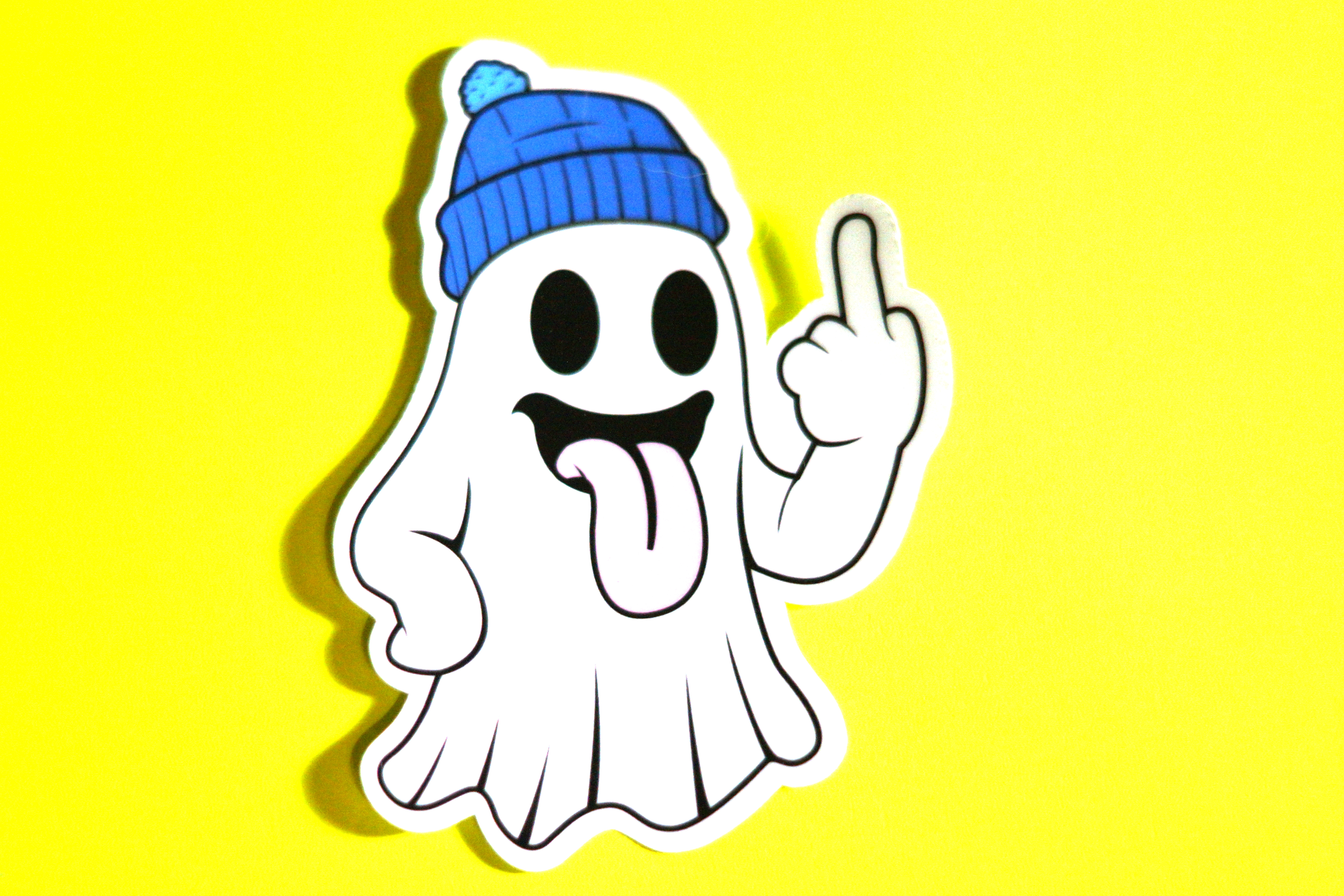 Flipping Off Beanie Wearing Ghost Sticker