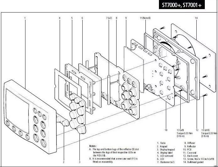 Dalle d'affichage LCD neuve pour pupitre de commande de pilote Raymarine ST7000+, ST7001 et ST8001