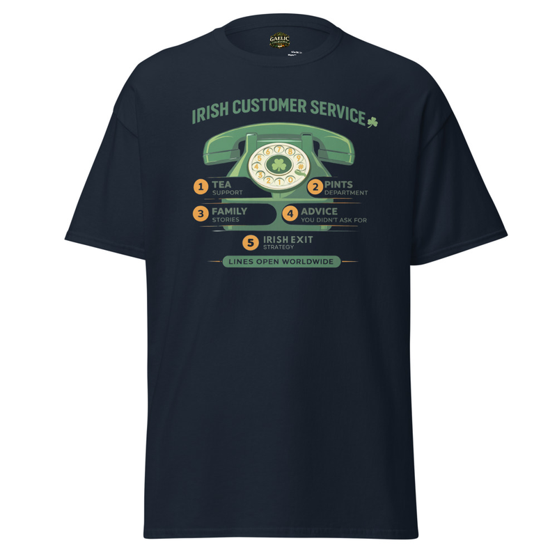 Irish Customer Service Hotline T-Shirt – Funny Irish Satire Tee