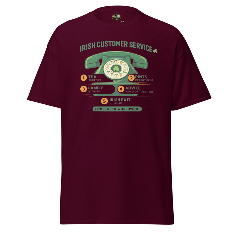 Irish Customer Service Hotline T-Shirt – Funny Irish Satire Tee
