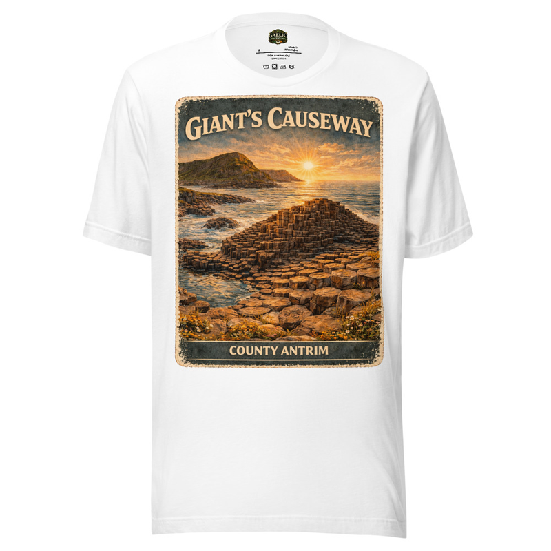 Giants Causeway T-Shirt County Antrim Ireland Vintage Travel Poster Tee