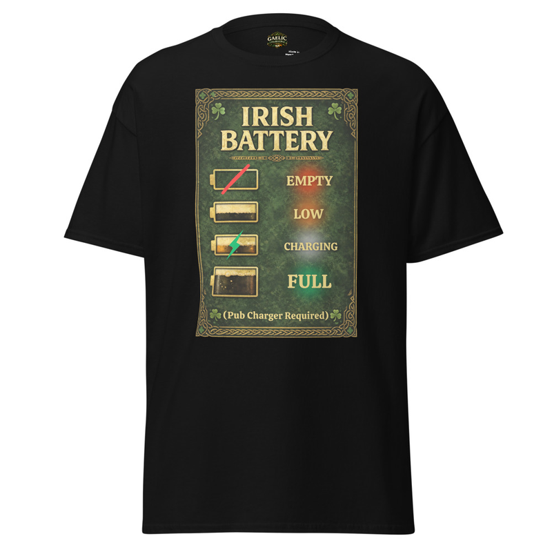 Irish Battery Meter Funny Irish Pub T-Shirt – Pub Charger Required
