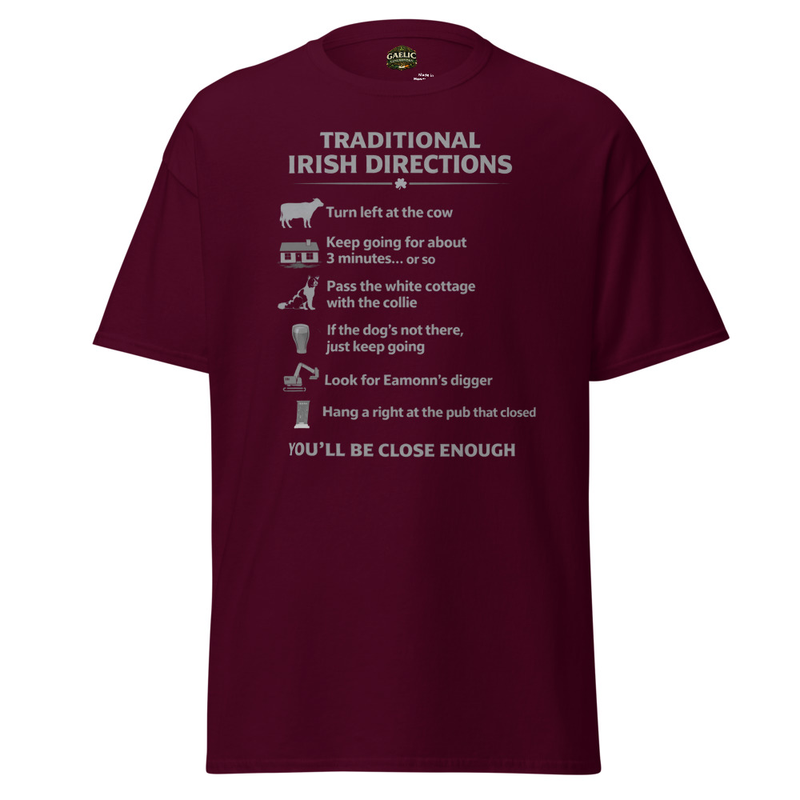 Traditional Irish Directions T-Shirt | Funny Irish Navigation Tee