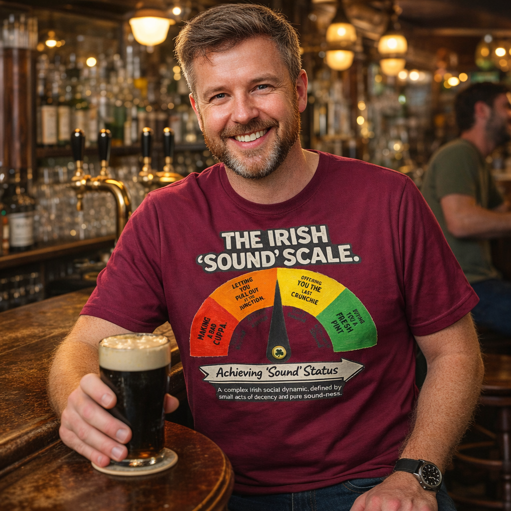 Irish ‘Sound’ Scale T-Shirt – Funny Irish Culture & Pub Humour Graphic Tee