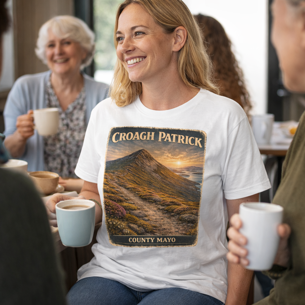 Croagh Patrick T-Shirt County Mayo Ireland Vintage Travel Poster Tee