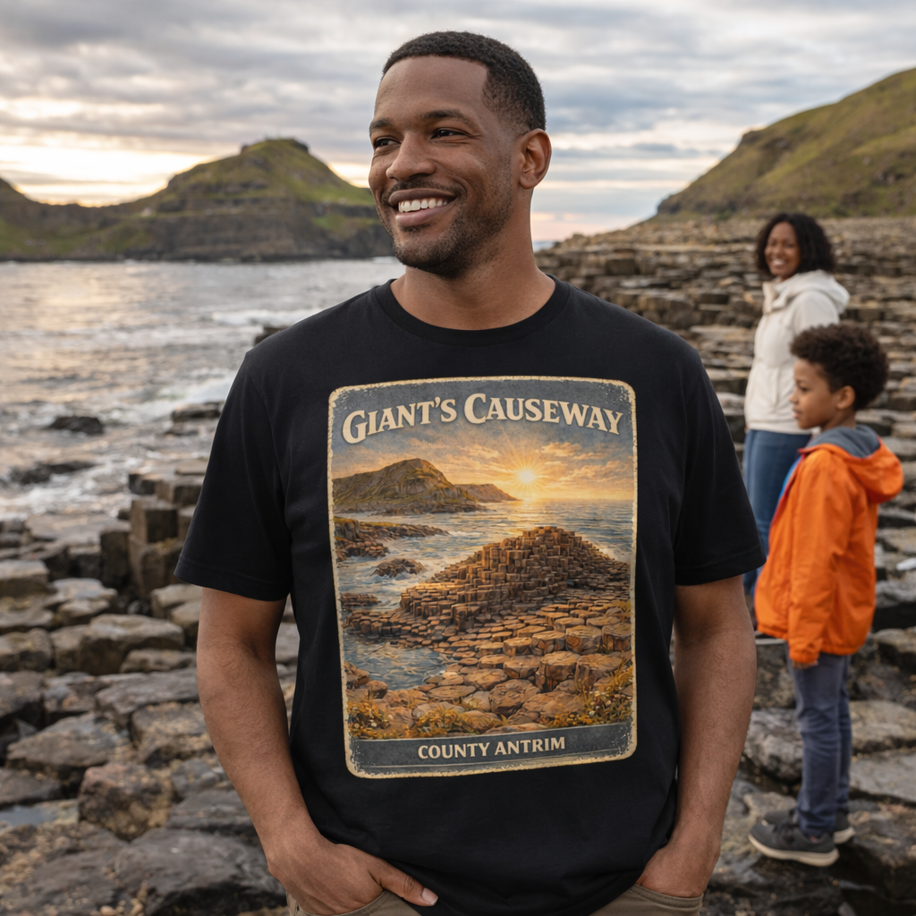 Giants Causeway T-Shirt County Antrim Ireland Vintage Travel Poster Tee