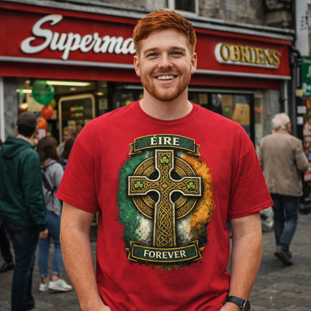 Éire Forever Celtic Cross Tee - Irish Heritage Printed T-shirt