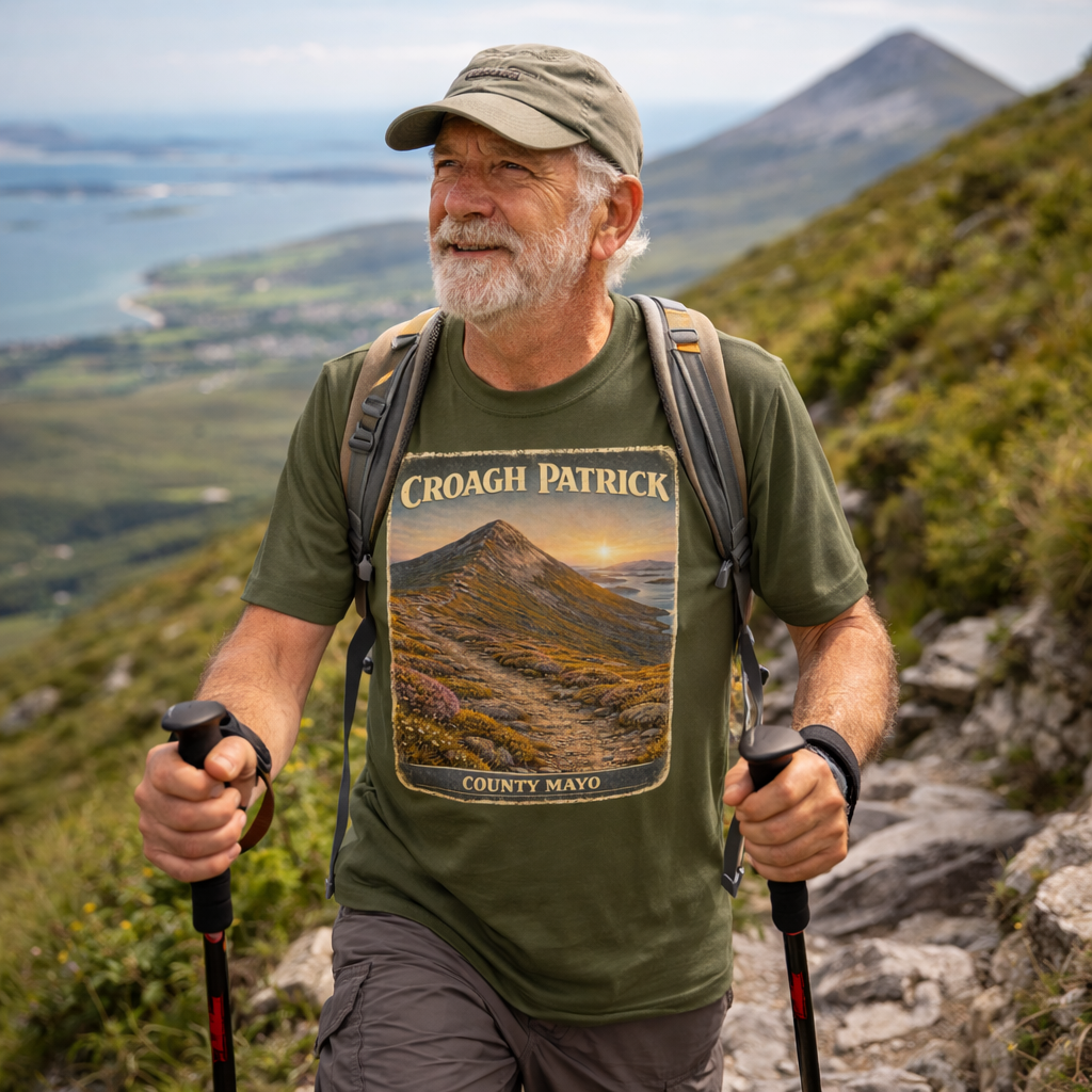 Croagh Patrick T-Shirt County Mayo Ireland Vintage Travel Poster Tee
