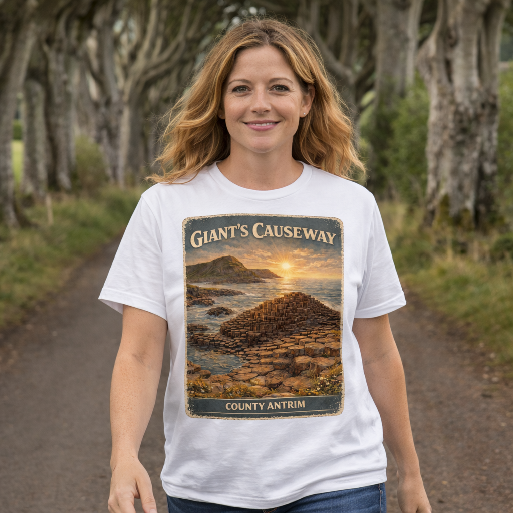 Giants Causeway T-Shirt County Antrim Ireland Vintage Travel Poster Tee