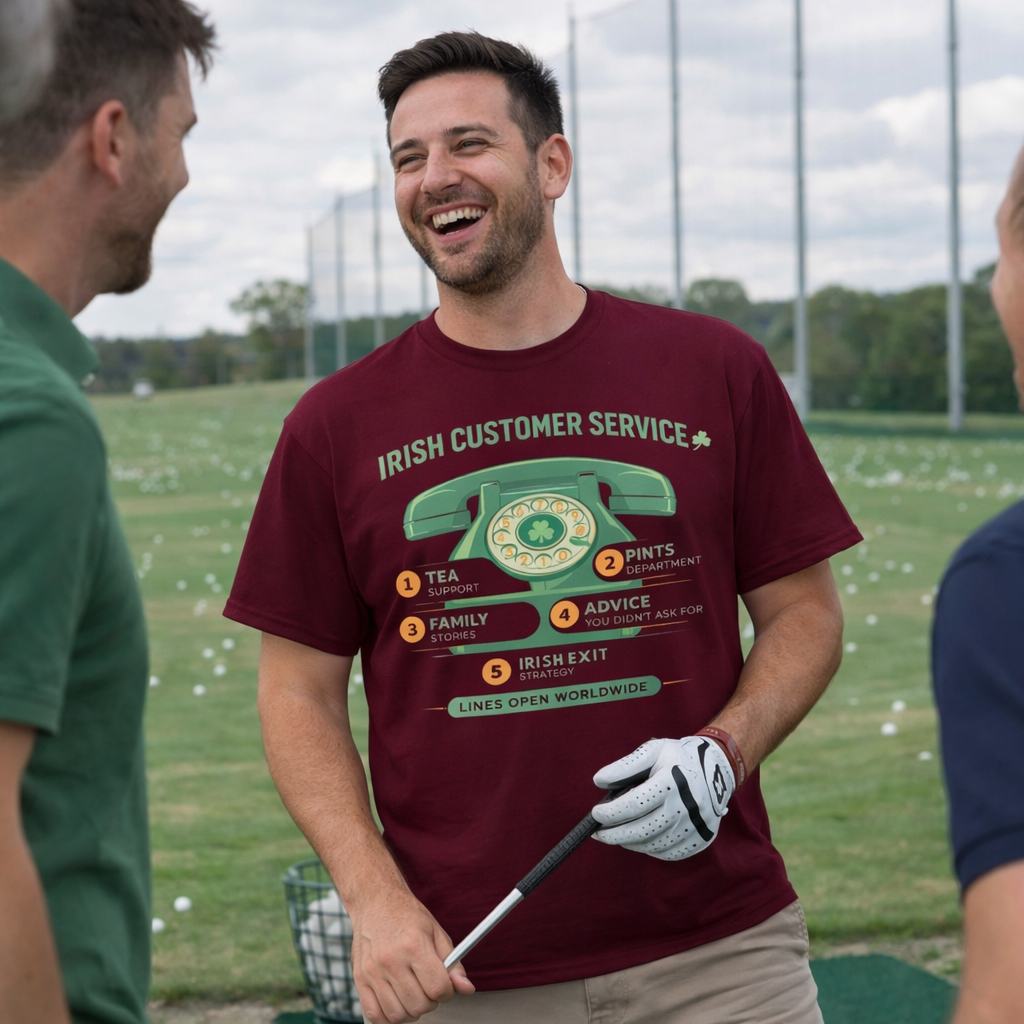 Irish Customer Service Hotline T-Shirt – Funny Irish Satire Tee