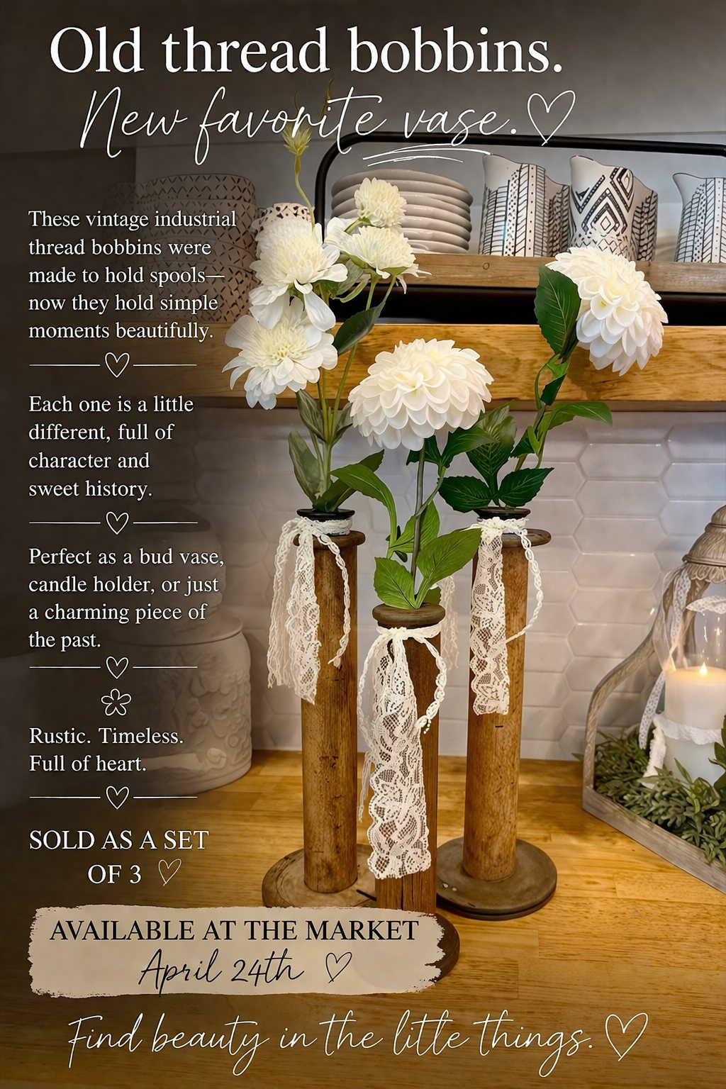 Vintage Thread Bobbin Vases