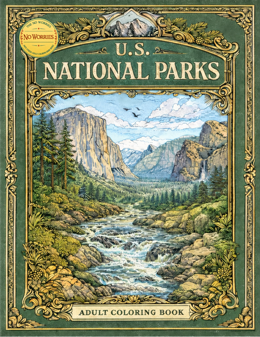 No Worries Coloring Book U.S. National Parks Adult Coloring Book