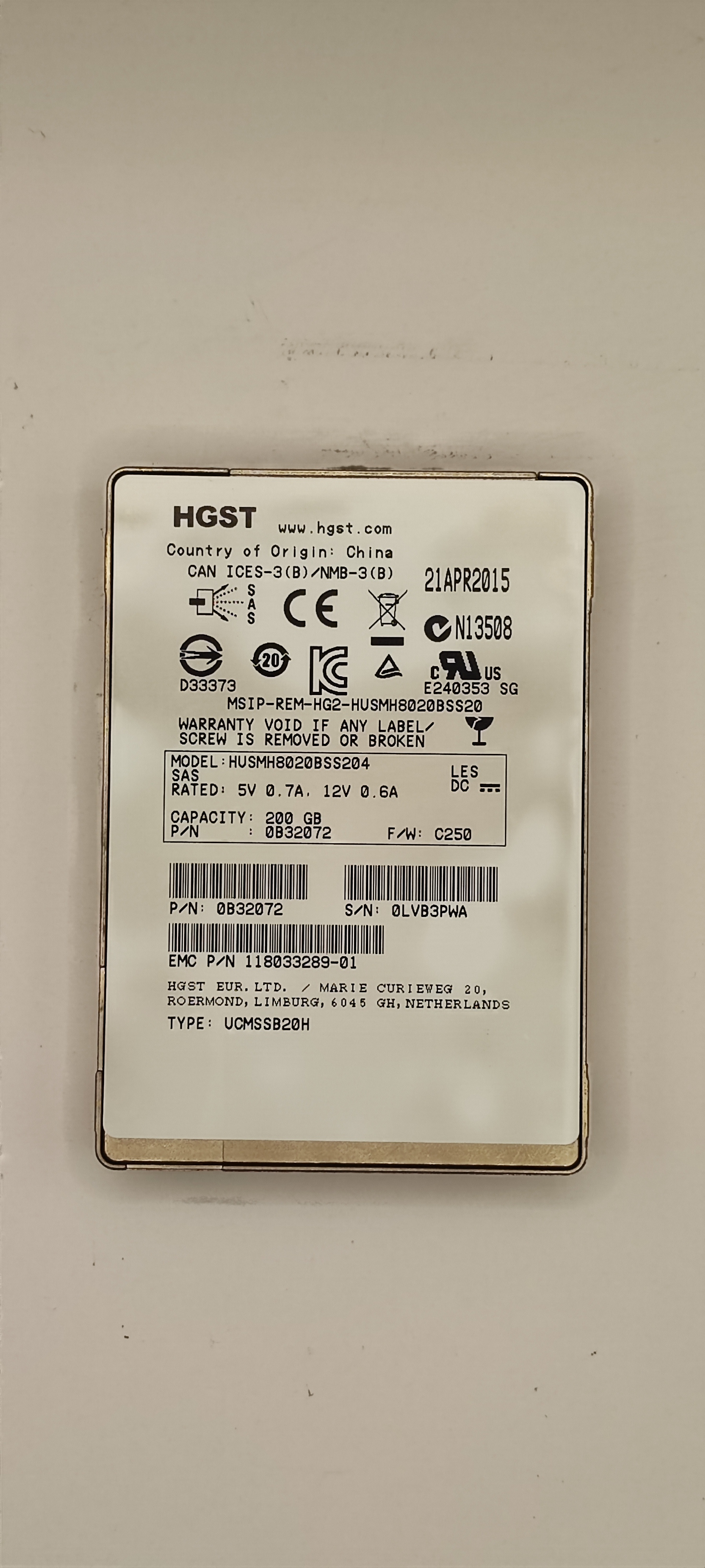 Disco SSD EMC 200GB SAS 6Gbps HGST 