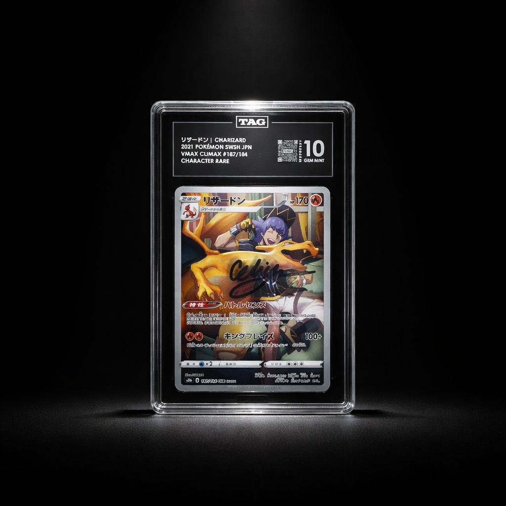 2021 Japanese  pokemon VMAX Charizard signed by the voice actor Cedric Williams