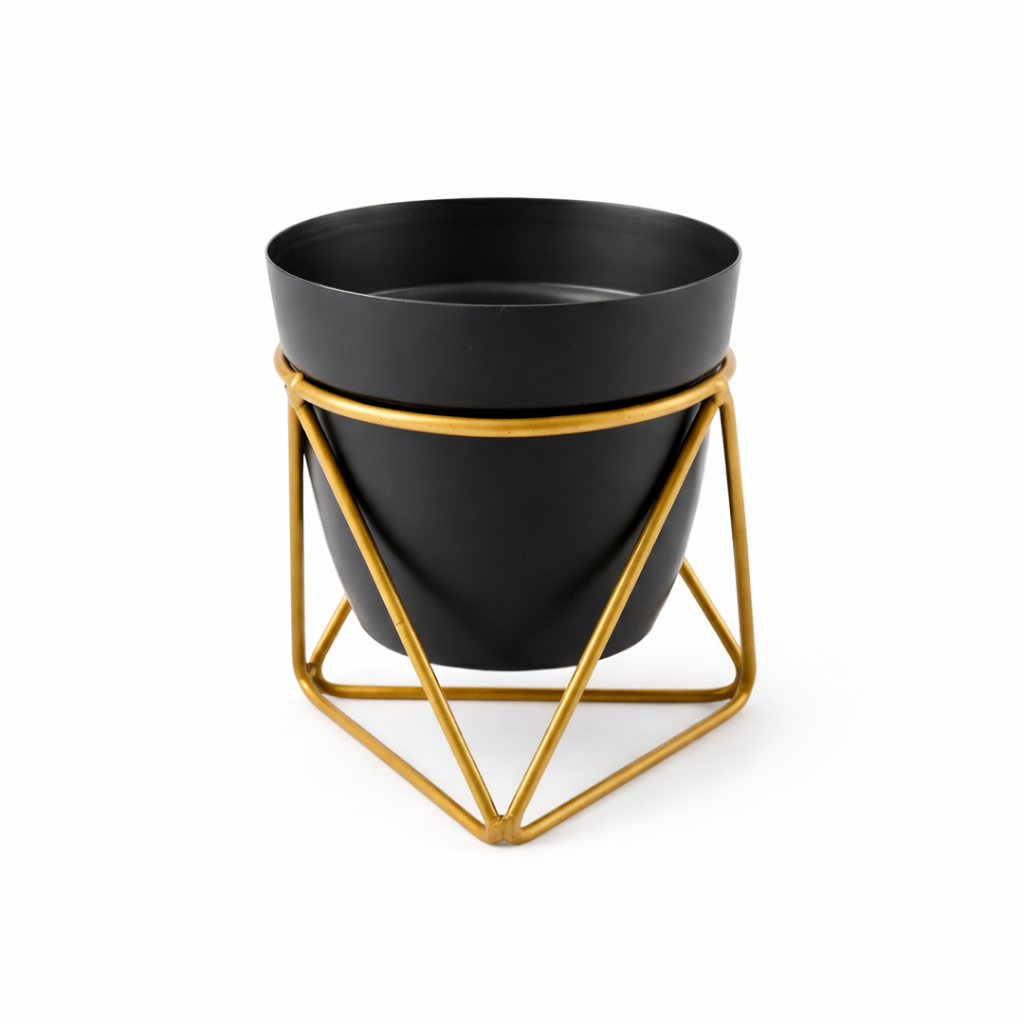 Black Metal Planter with Gold Stand