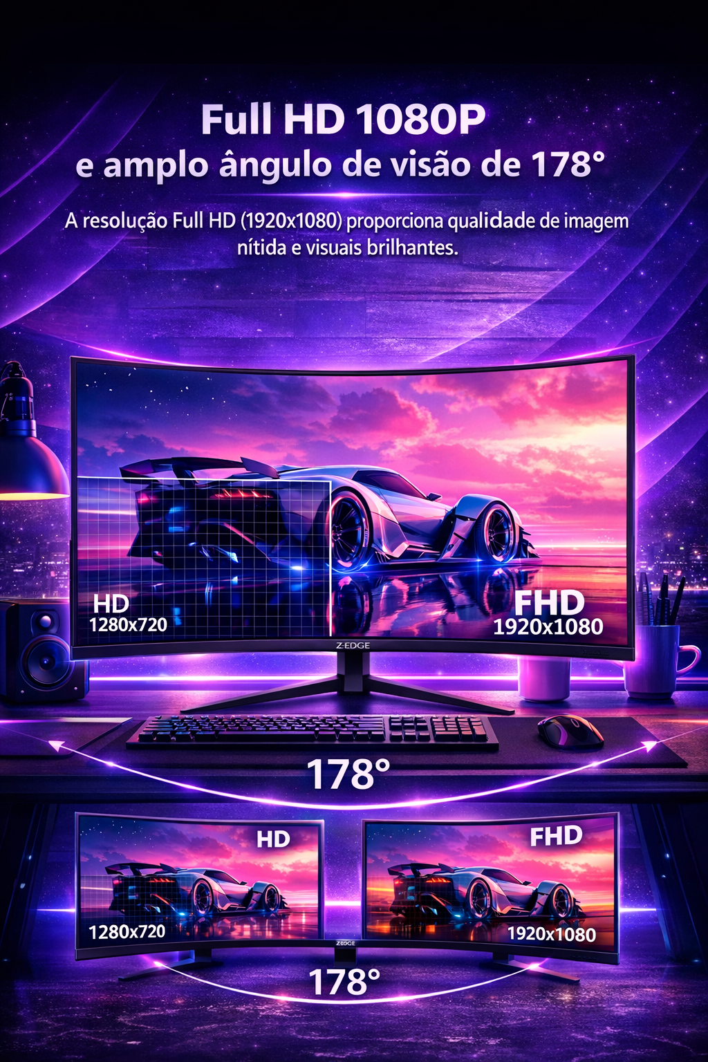 Monitor Gamer Curvo 32 polegadas Z-Edge, 240Hz, 1 ms