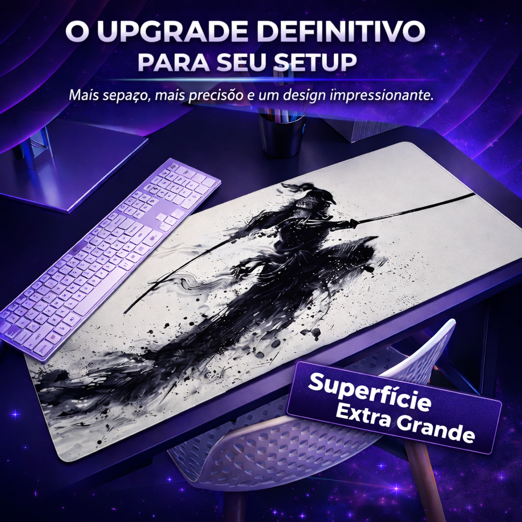 Mouse Pad Gamer Profissional Confortável Antiderrapante Escritório e Games 90x40cm Samurai