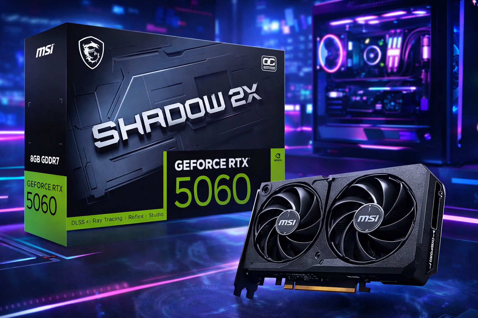 Placa de Video MSI RTX 5060 Shadow 2X OC, 8GB, GDDR7-912-V537-037