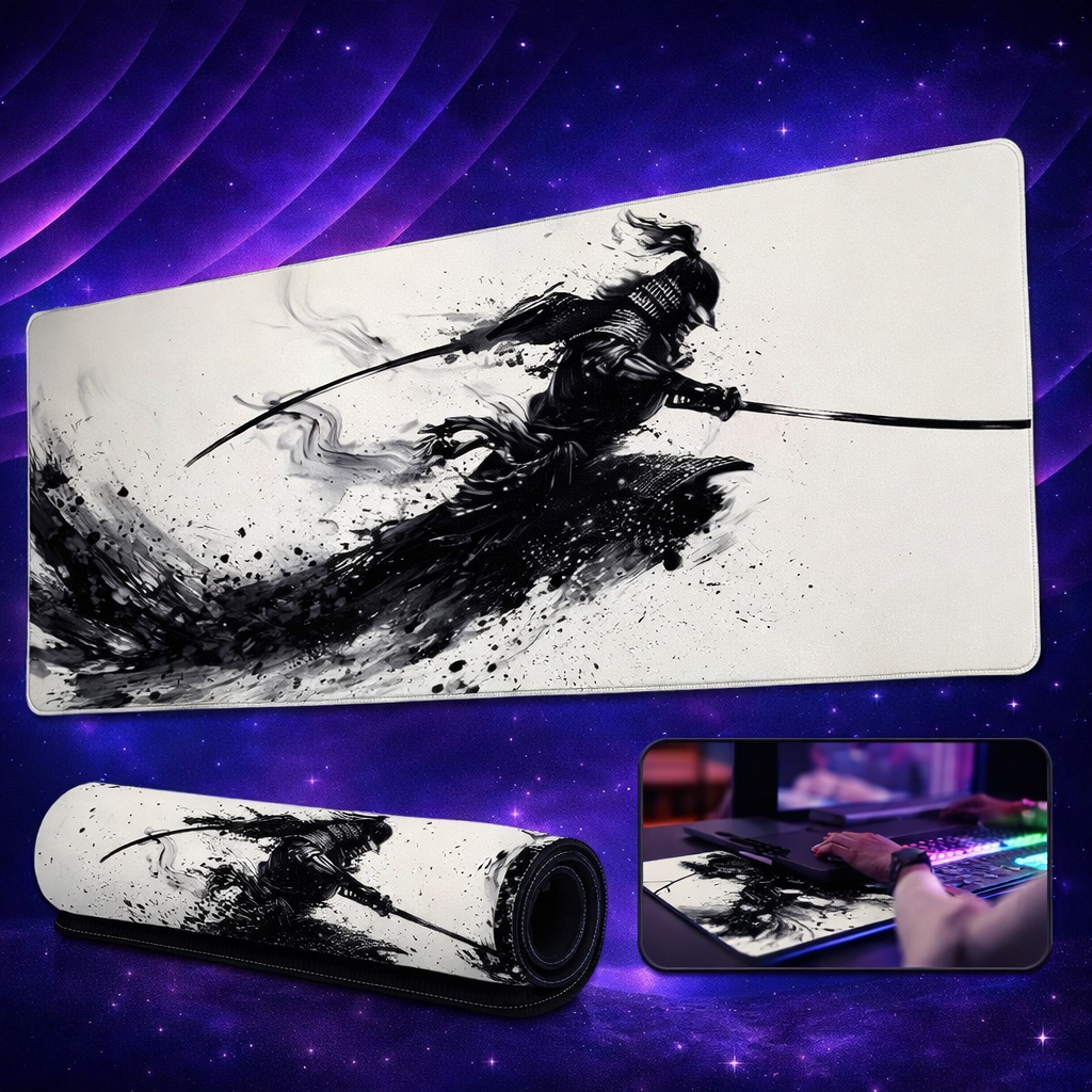 Mouse Pad Gamer Profissional Confortável Antiderrapante Escritório e Games 90x40cm Samurai