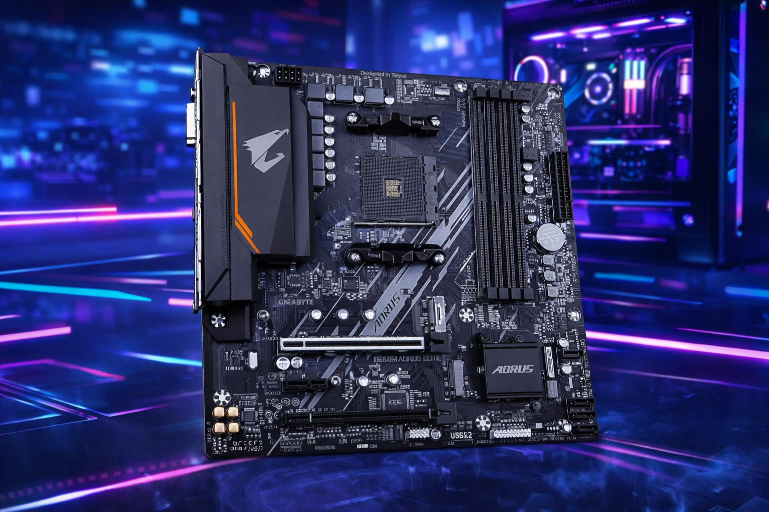 Placa Mãe Gigabyte B550M AORUS ELITE (AM4/DDR4/HDMI/M.2(PCIe,NVMe,SATA3)/VRM Solution/USB3.2) - B550M AORUS ELITE