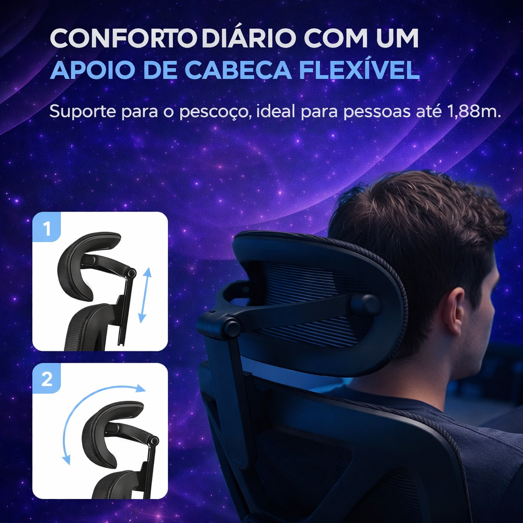 Cadeira Ergométrica Escritório Ajuste Lombar Mesh Malha Tecido Respirável Comfy Giratória Braços 6D 