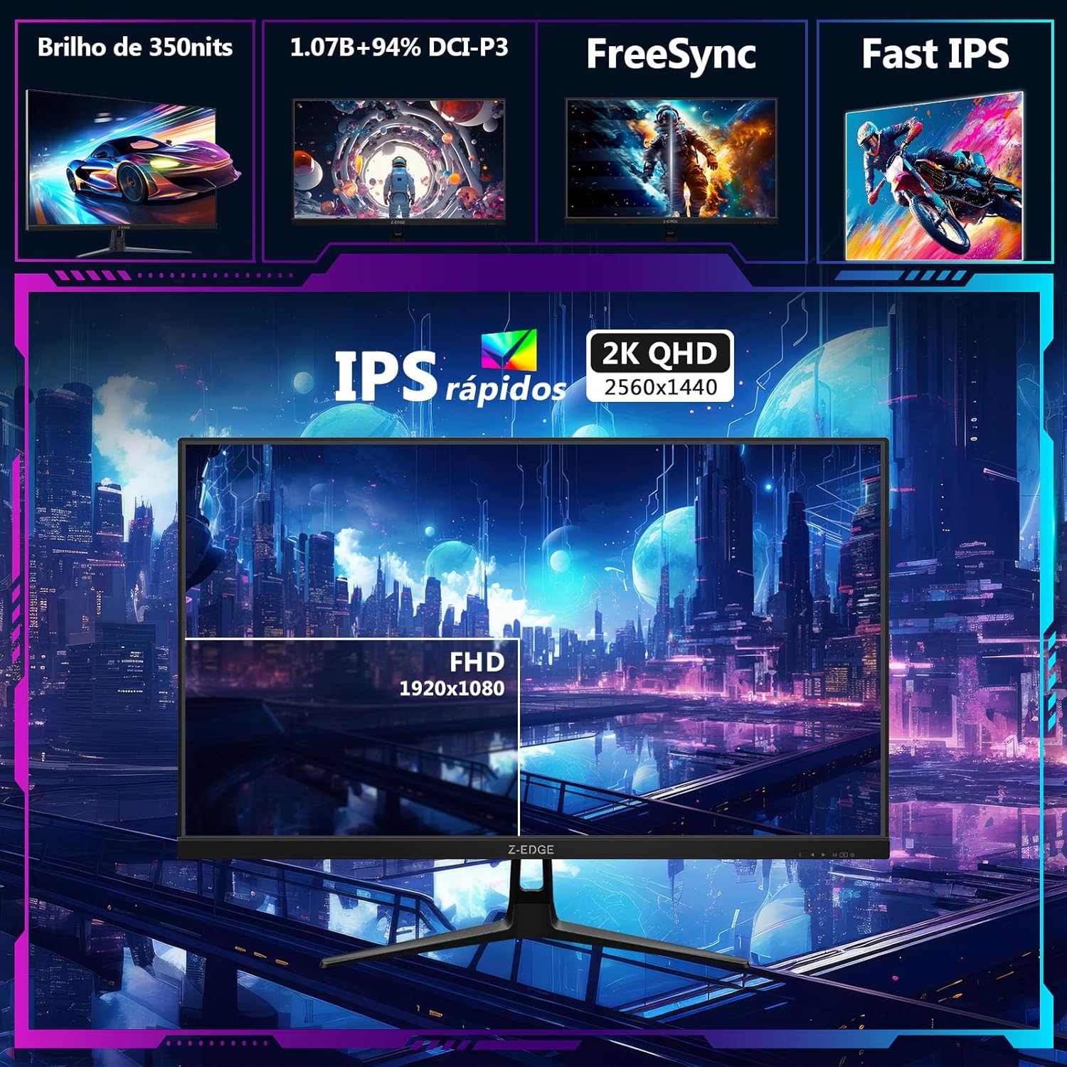 Monitor Gamer 27 polegadas 2K, 180Hz, QHD 2560 x 1440, IPS rápido 1 ms, FreeSync