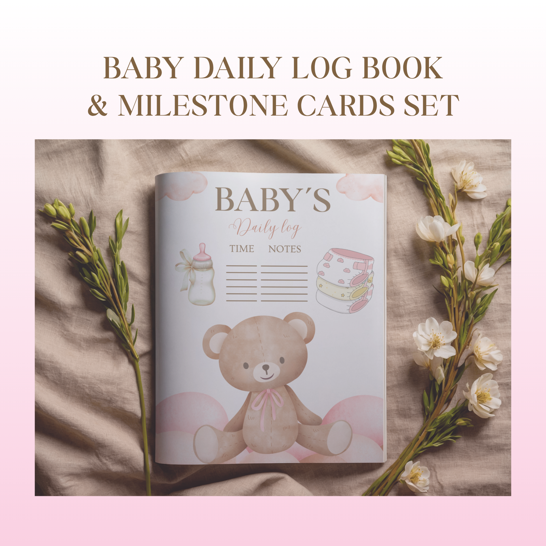 Baby Daily Log Book & Milestone Cards Set