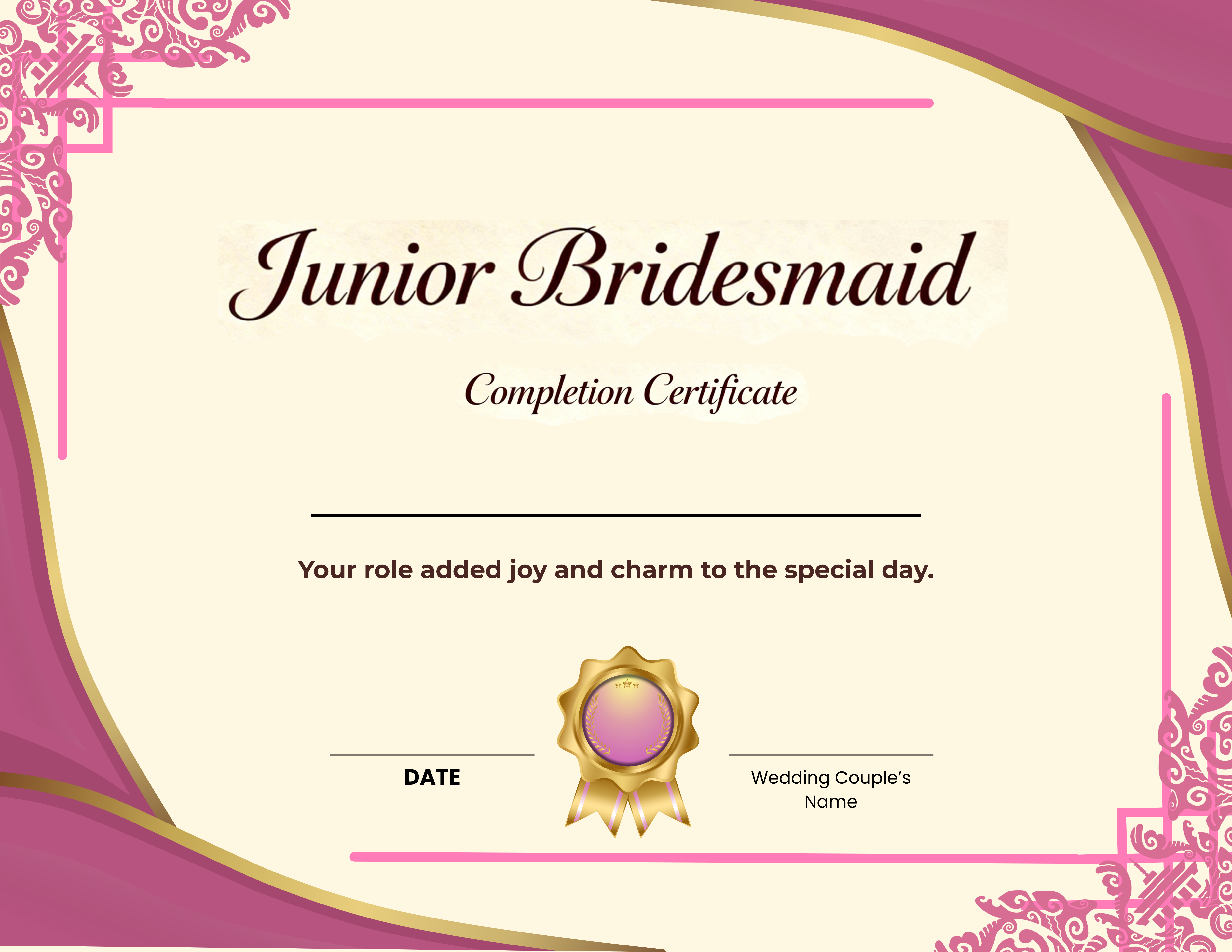 Wedding kids Completion Certificate