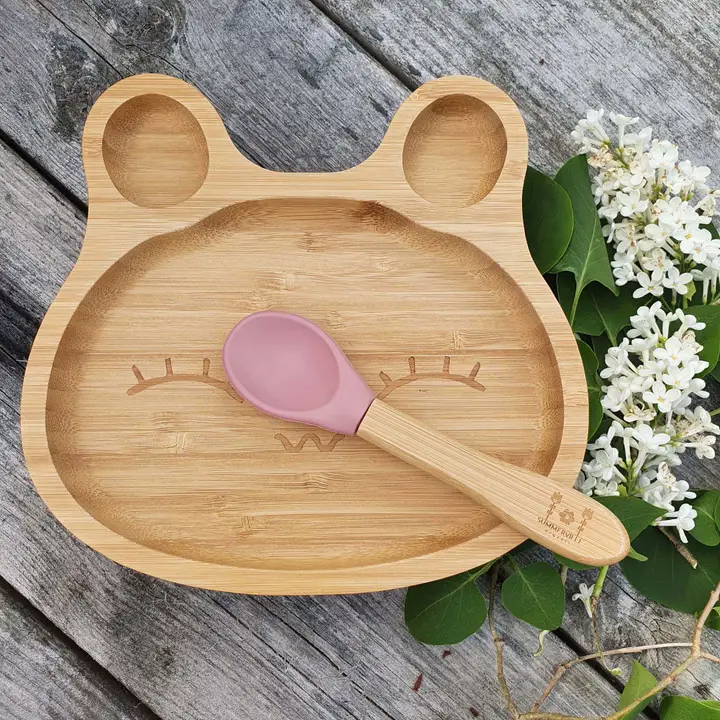 Bambukinė vaikiška lėkštė su šaukšteliu 