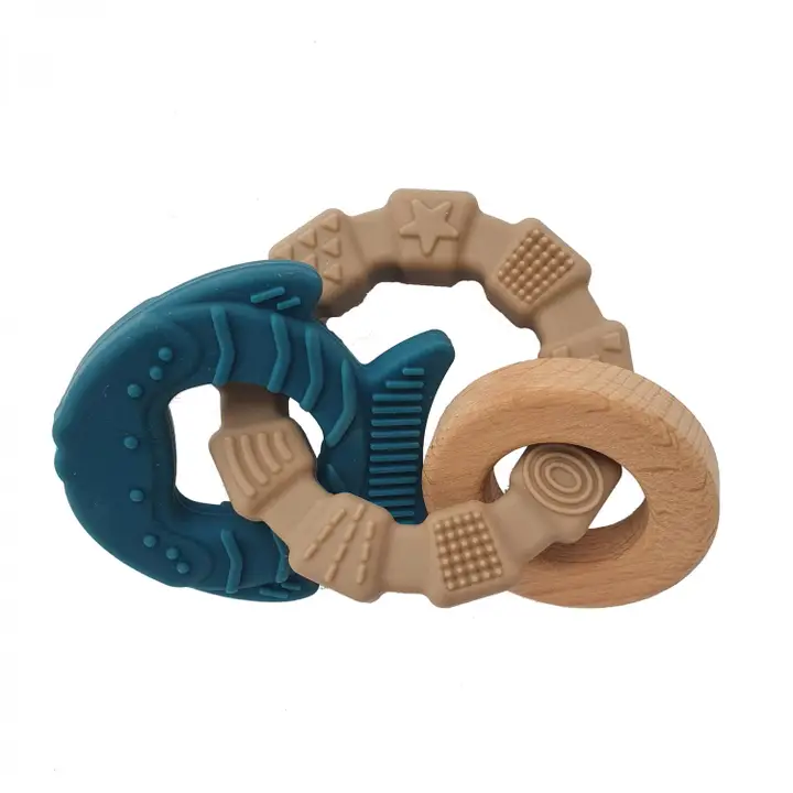 Silikoninis ir medinis kramtukas kūdikiui