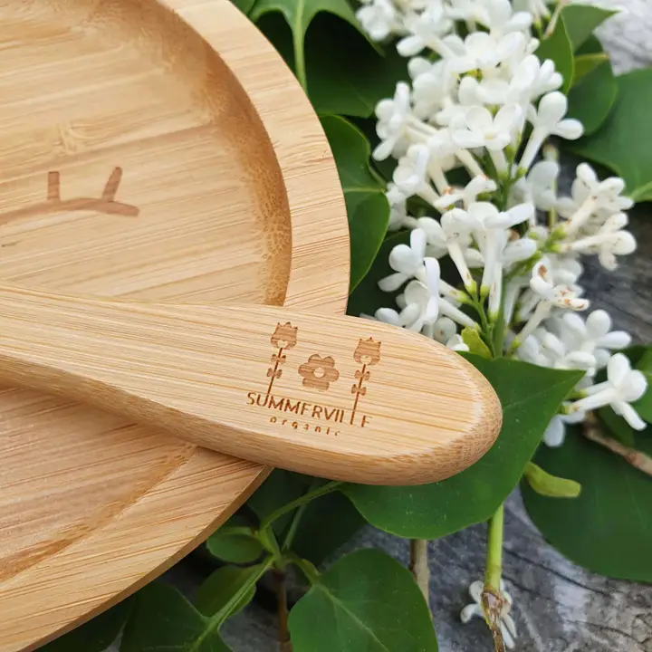 Bambukinė vaikiška lėkštė su šaukšteliu 