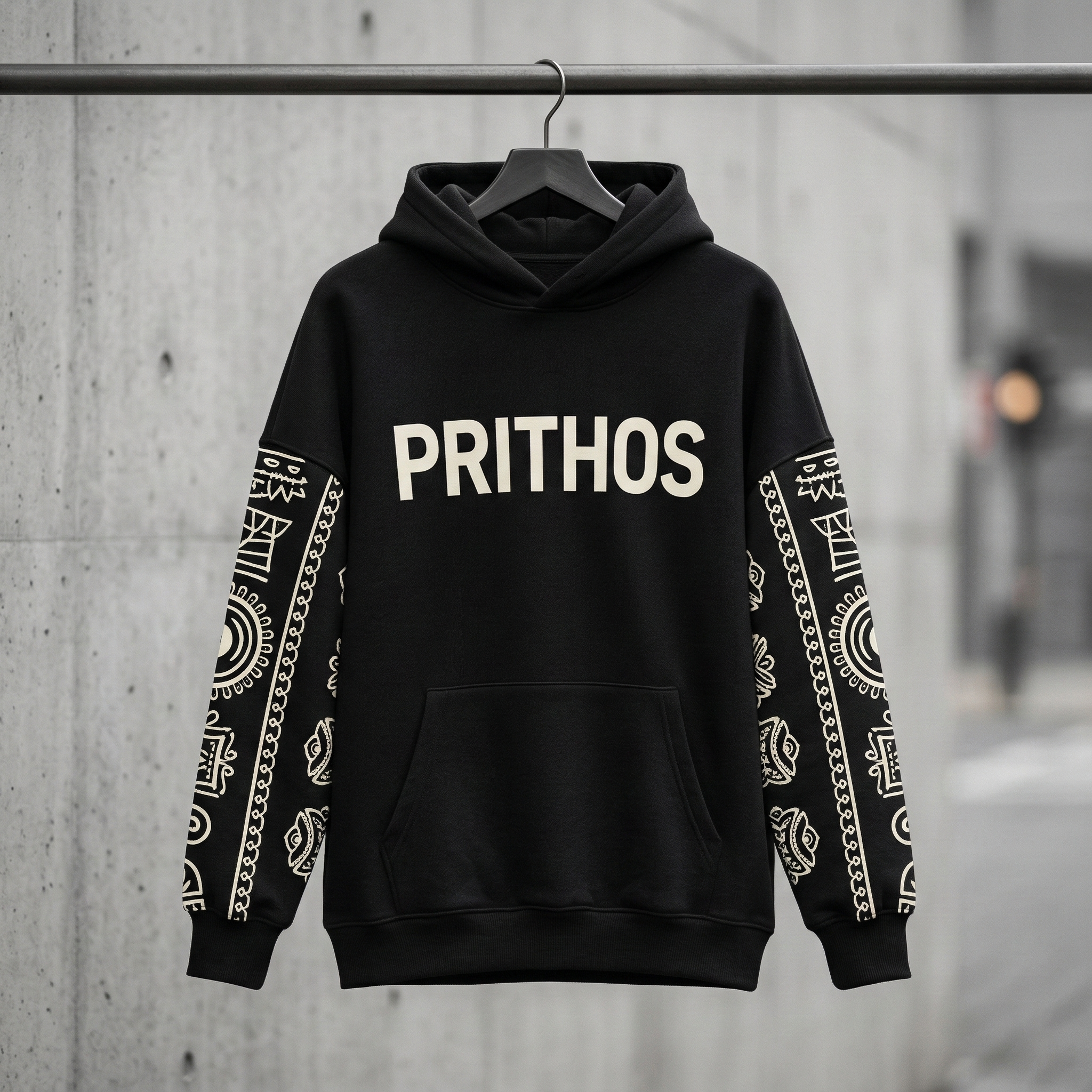 PRITHOS Black Graphic Hoodie