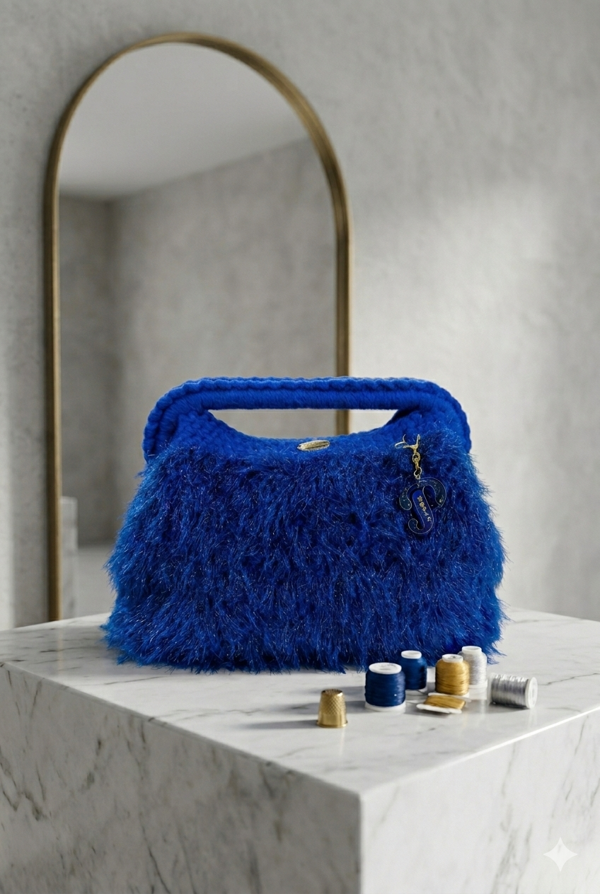 Blue Fluffy Handbag
