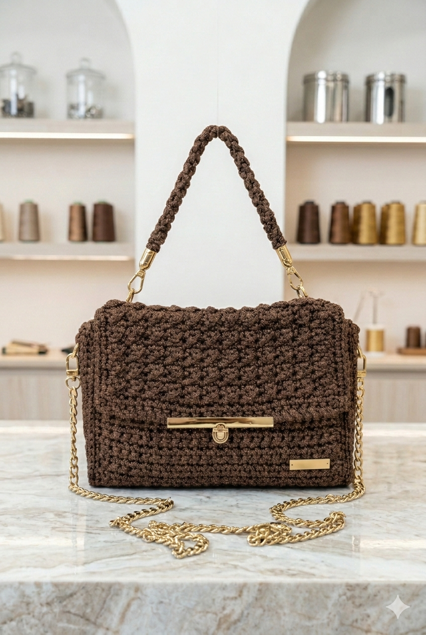 Handmade Crochet Brown Bag