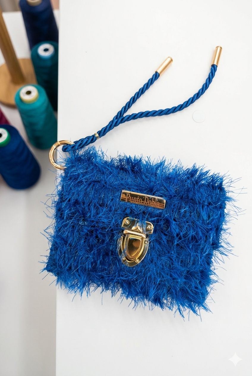 Blue Faux Fur Handbag Set