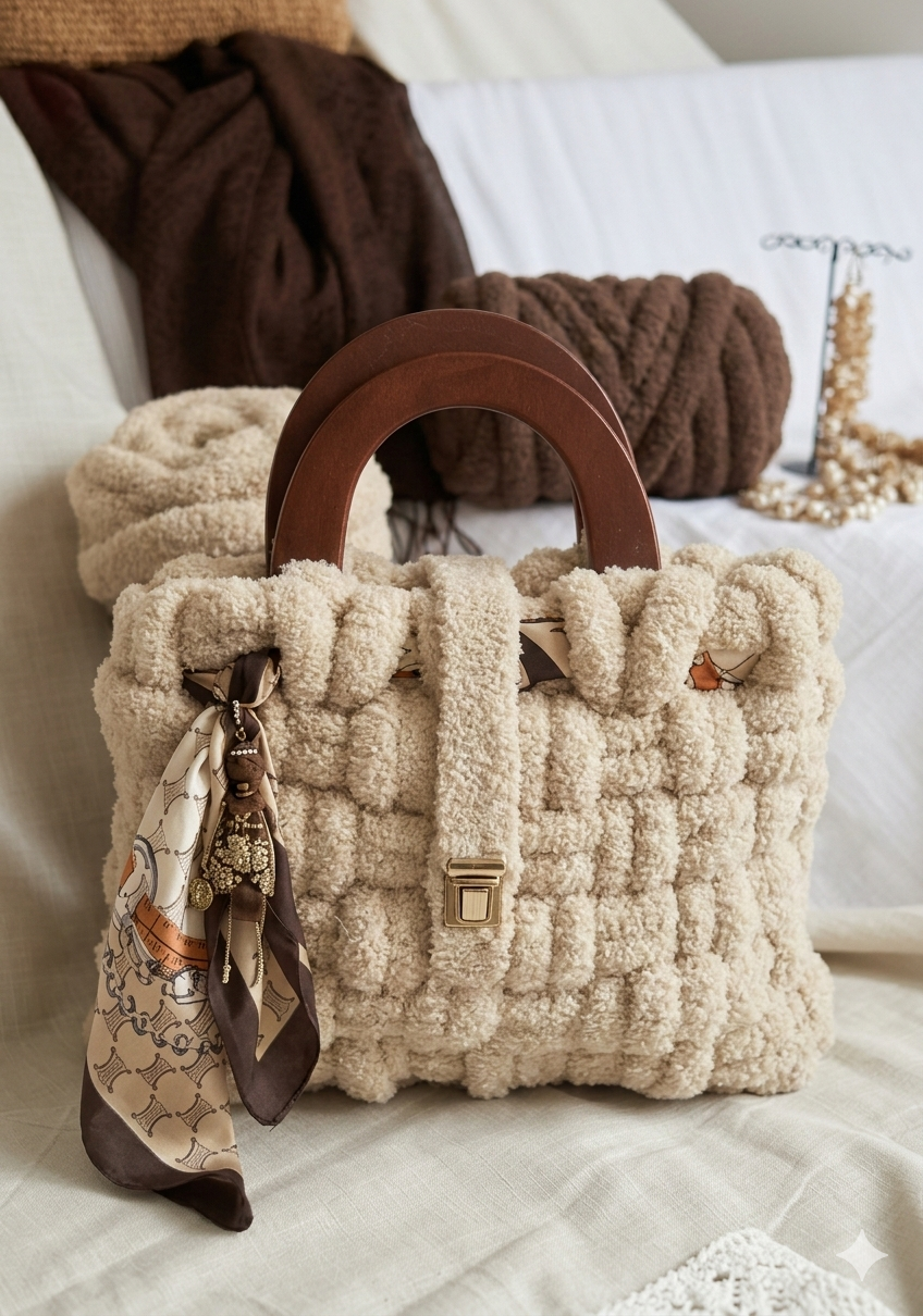Textured Cream Handbag