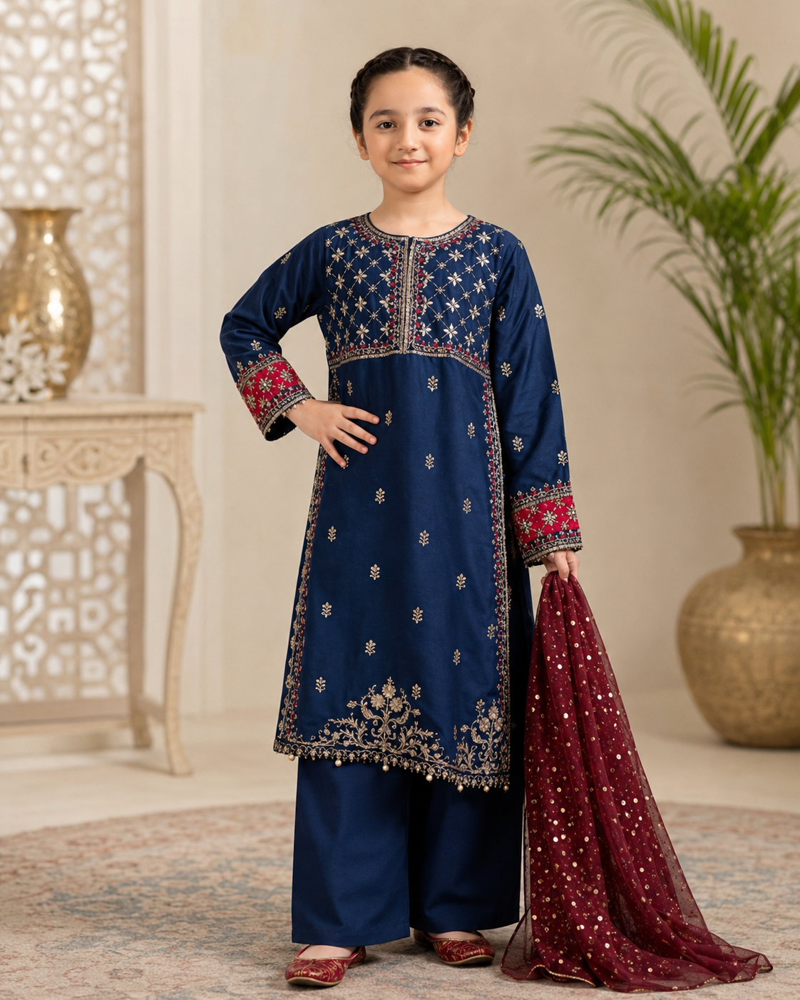 Embroidered Kids Festive Suit