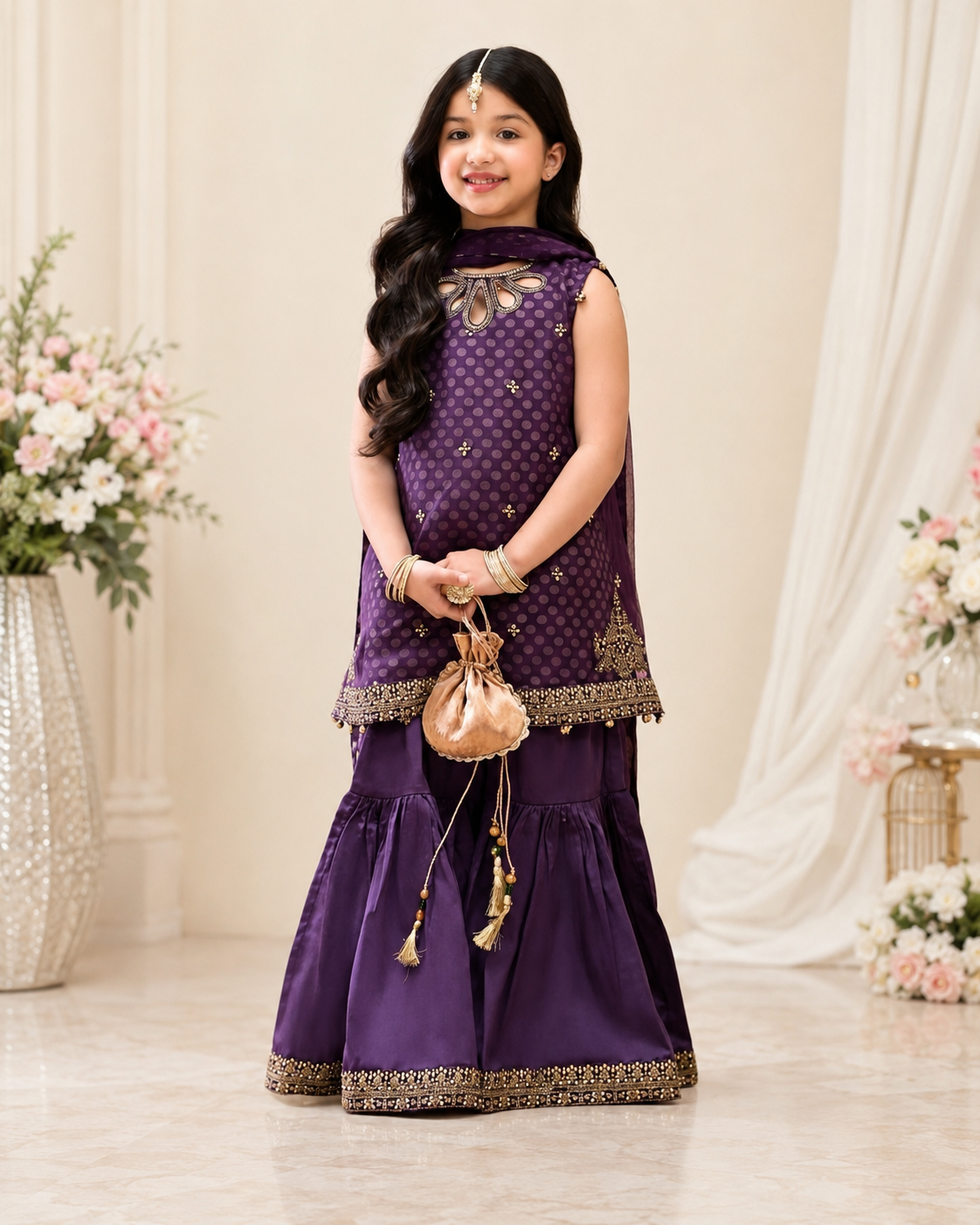 Purple Kids Festive Gharara Set