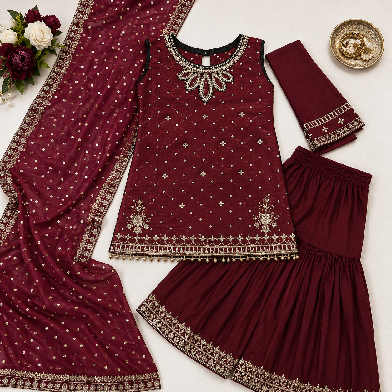 Purple Kids Festive Gharara Set
