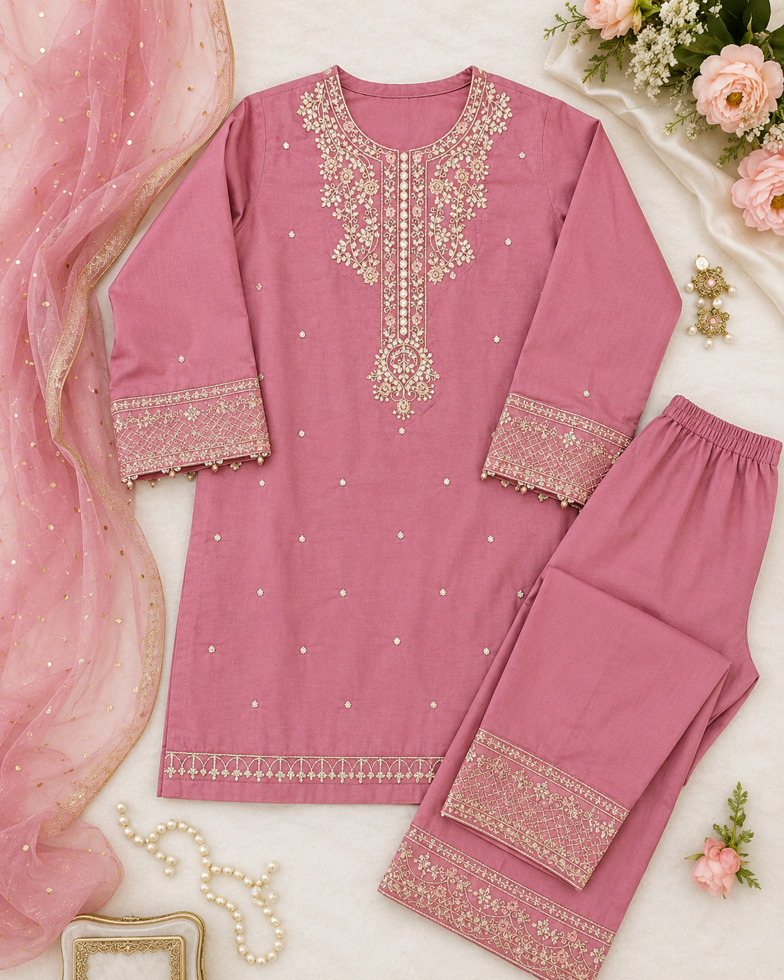 Embroidered Pink Kids Shalwar Kameez