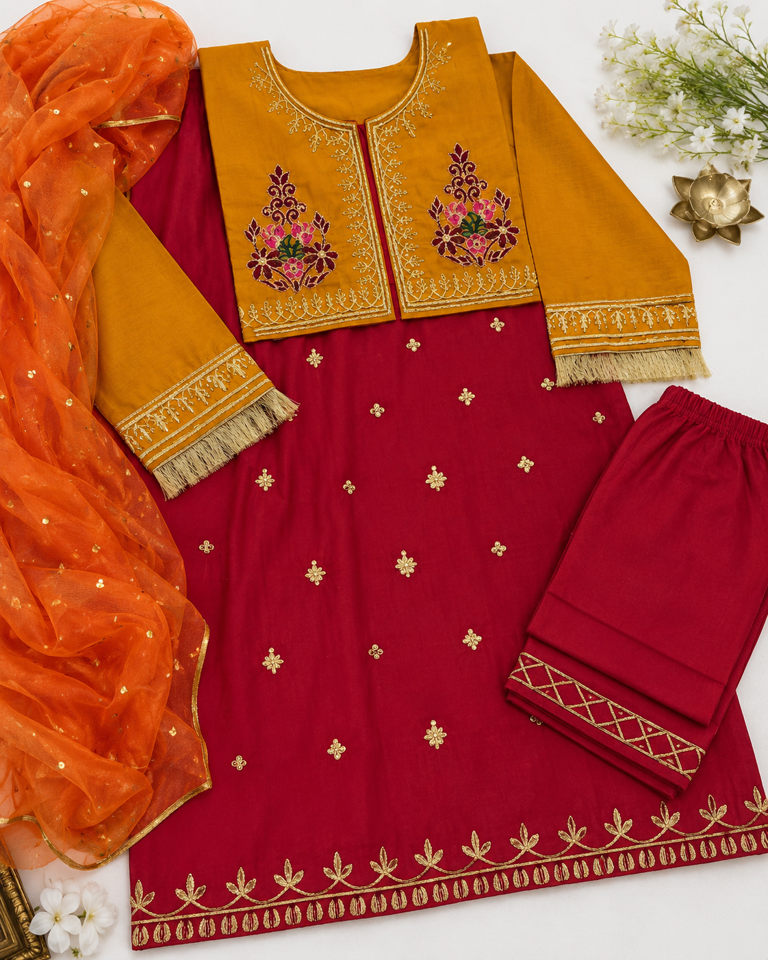 Girls Festive Embroidered Suit