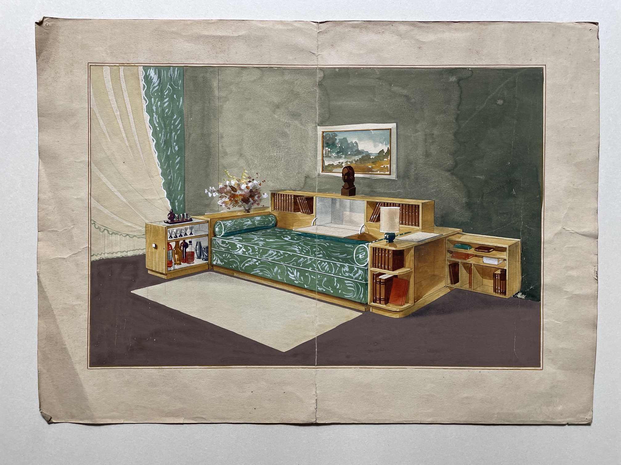 Gouache, étude, atelier d'ébénisterie