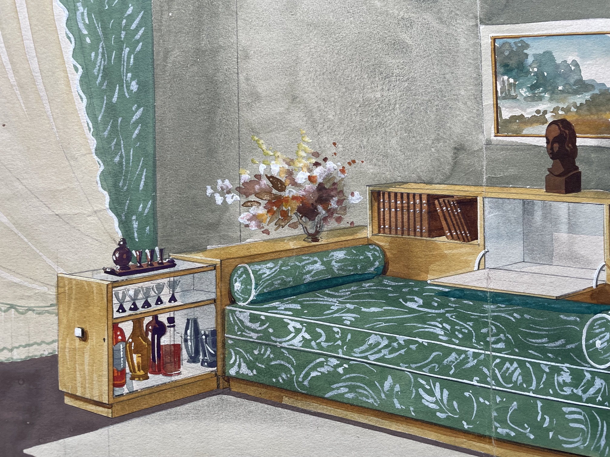 Gouache, étude, atelier d'ébénisterie