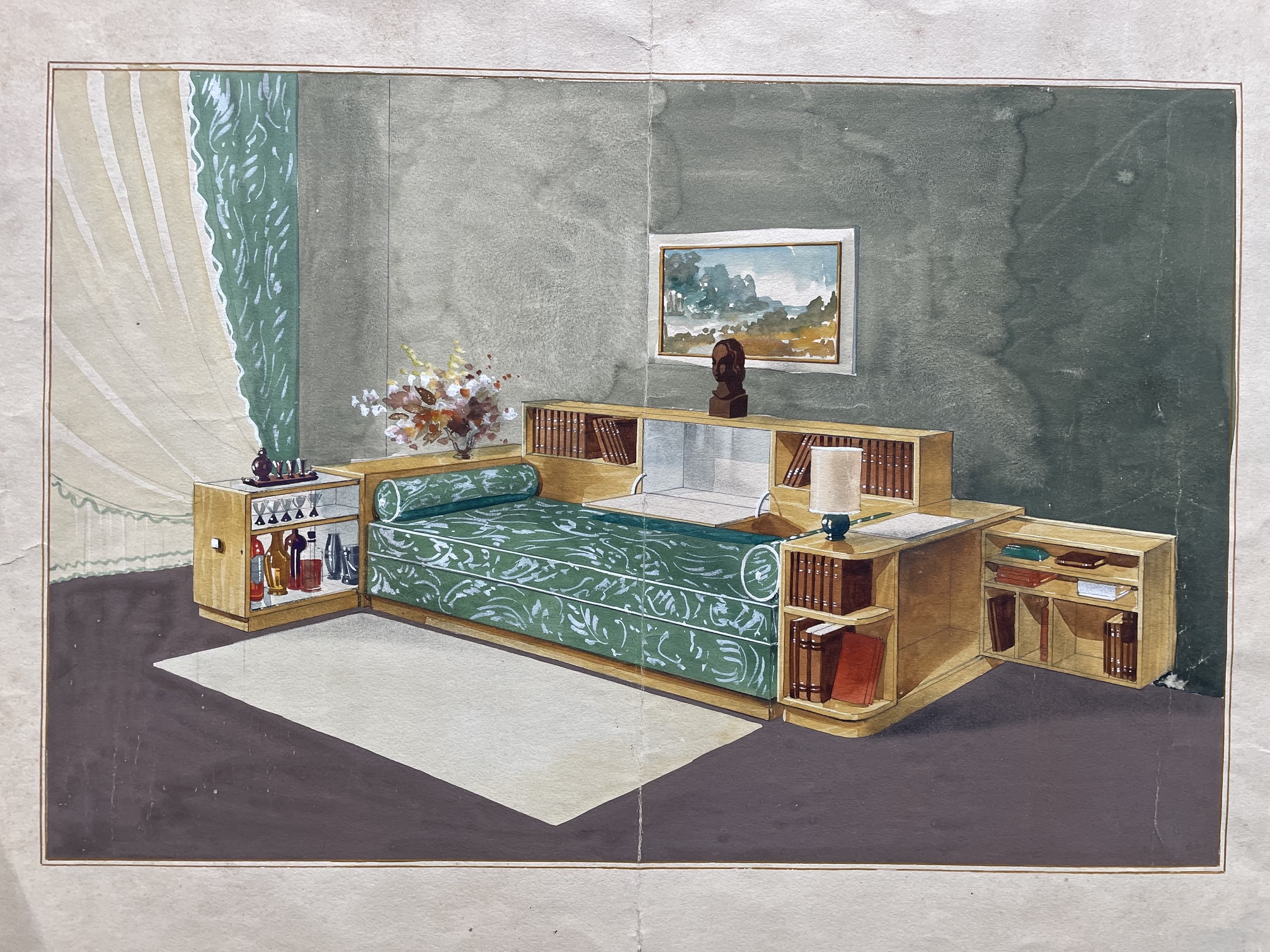 Gouache, étude, atelier d'ébénisterie